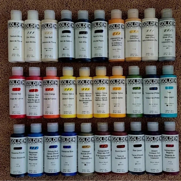 🎨 Lot of 30 🎨 GOLDEN FLUID ACRYLIC PAINT 4oz BOTTLES  No Duplicate Color… - Picture 2 of 5